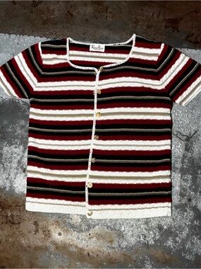 Vintage Reba Rose Striped Knit Button Front Top Women’s Retro Y2K Sweater Tee